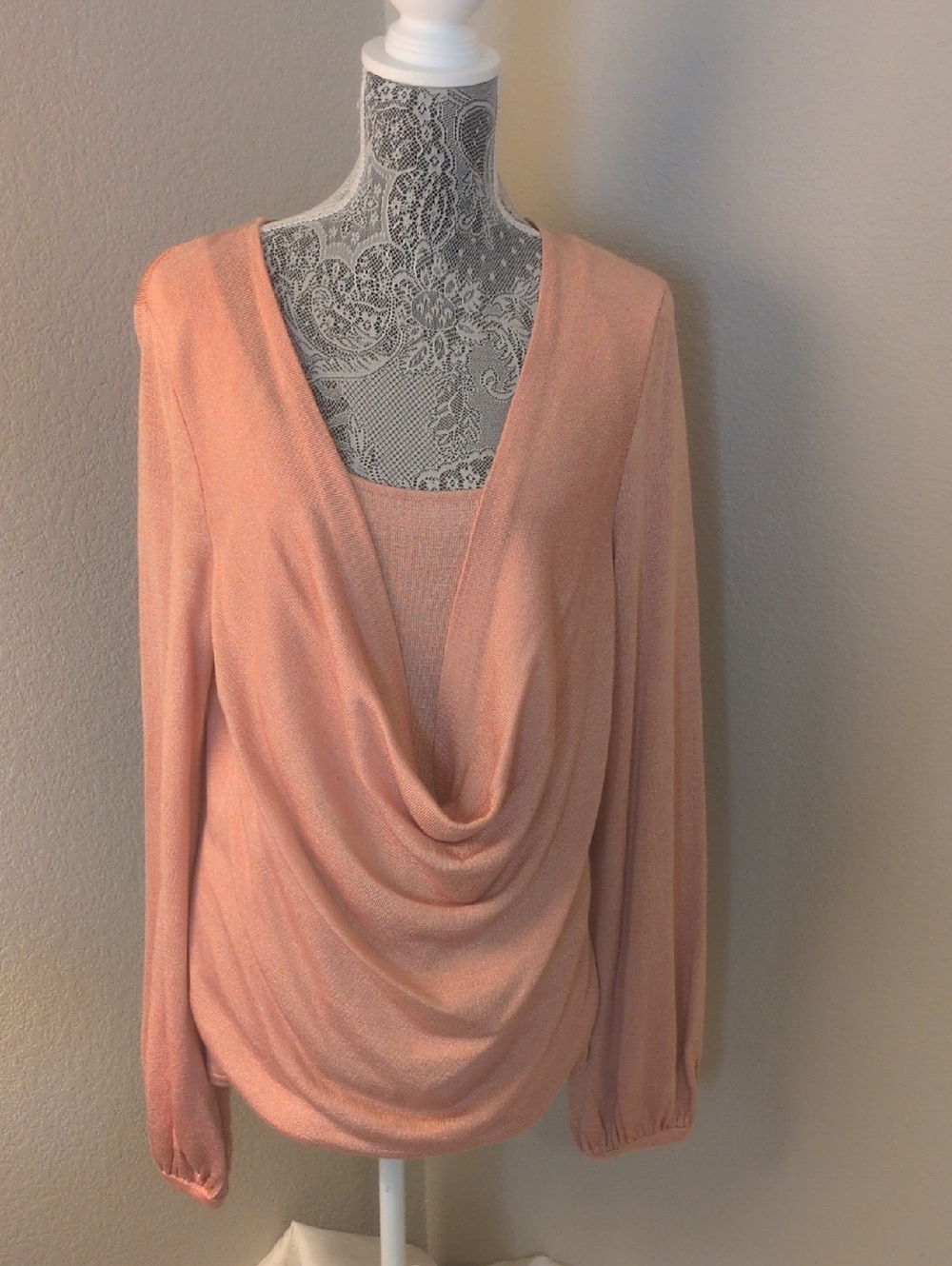 Dana Buchman Peach Draped Cowl-Neck Sweater